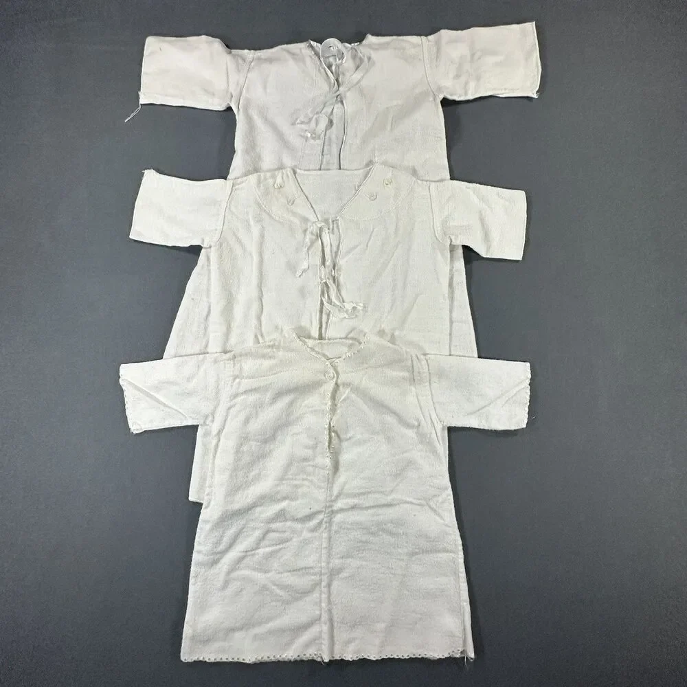 3 VTG Antique Baby Infant Bathrobe Robes Sleep Nightgown White Satin Ribbon Ties